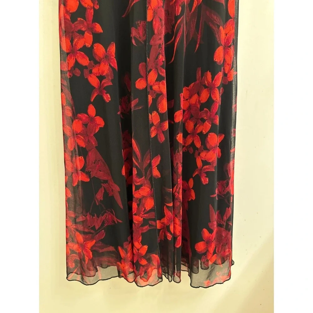 Connected Apparel Red Floral Mesh Midi‎ Dress Valentines Romance Whimsigoth 4
